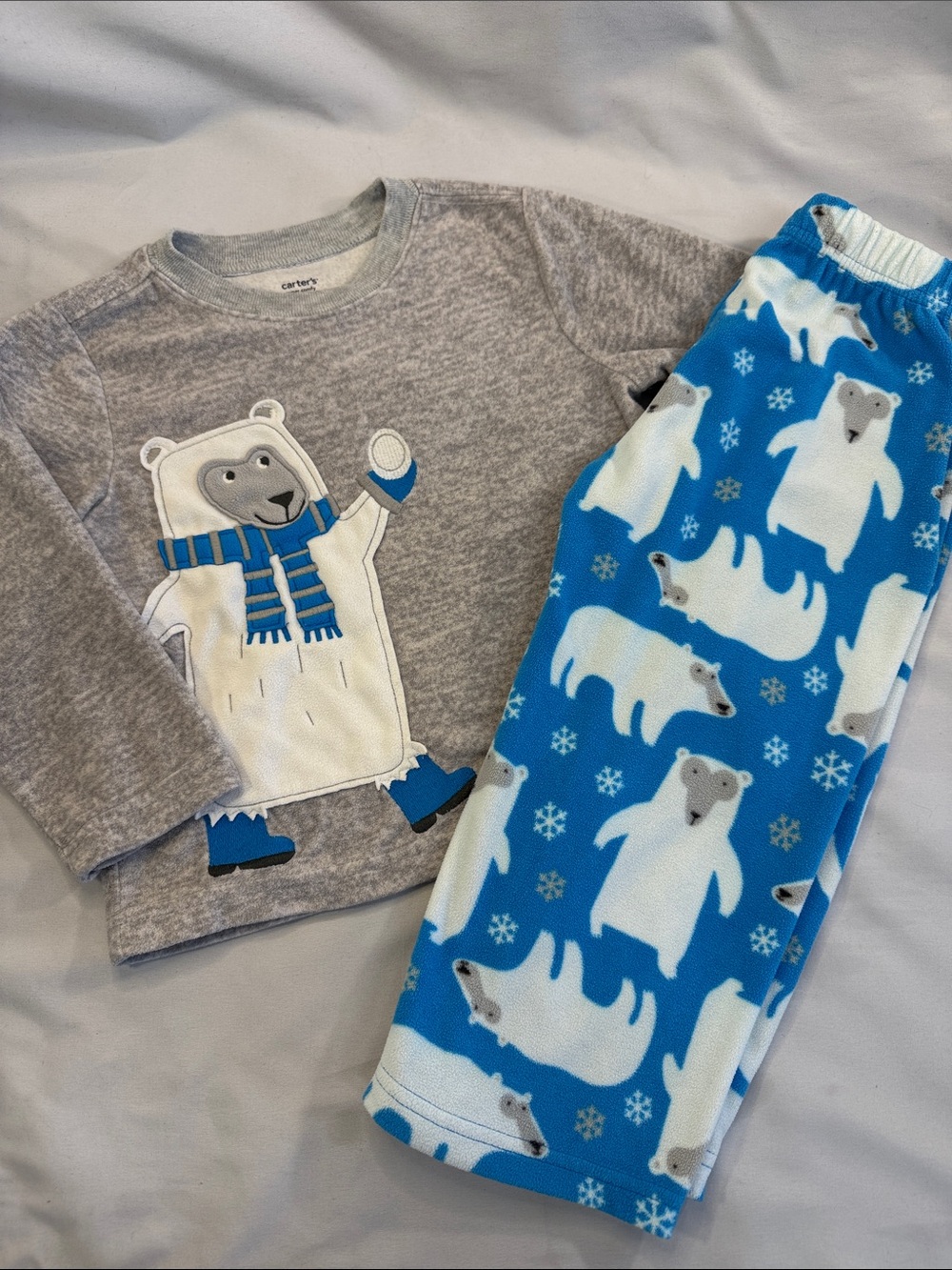 Carter's Gray Top & Blue Polar Bear Fleece Pajama Set
